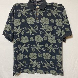 Tommy Bahama Polo Shirt Men L Tropical Floral 3 Button Pocket Waffle Weave